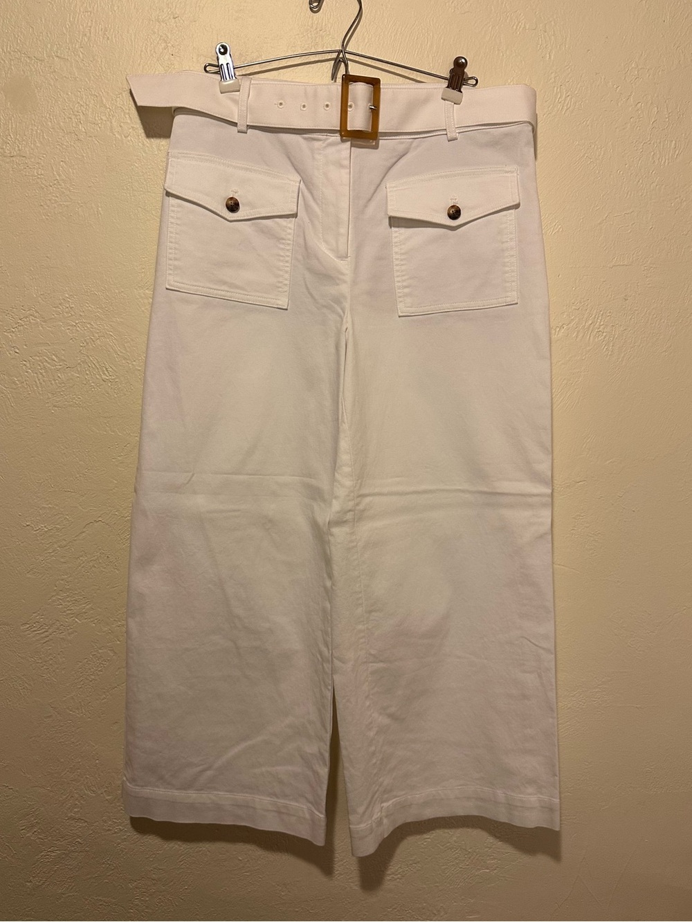 LOFT Cropped White Wide Leg Trousers